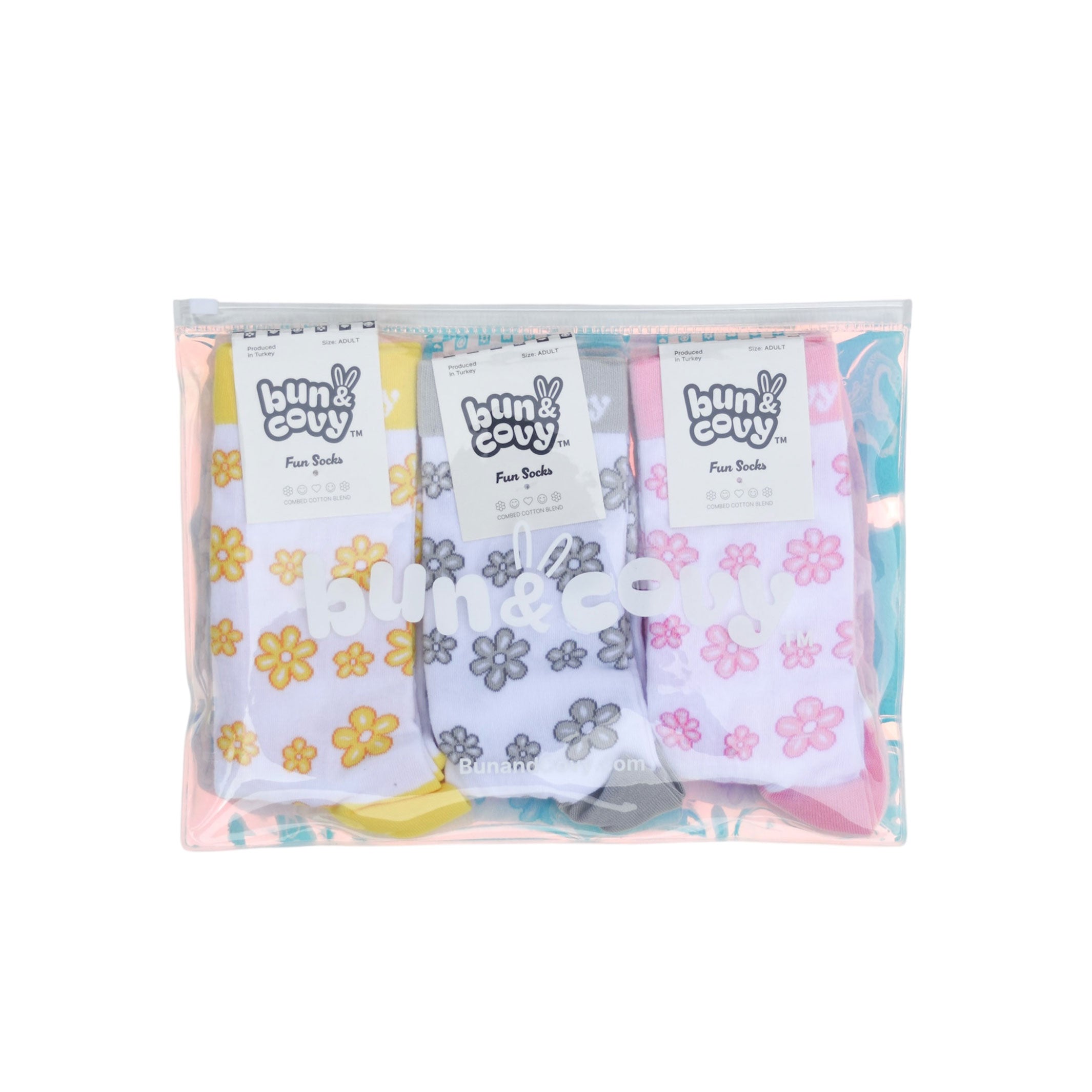 Floral Socks 3-Pack in Yellow Pink Grey