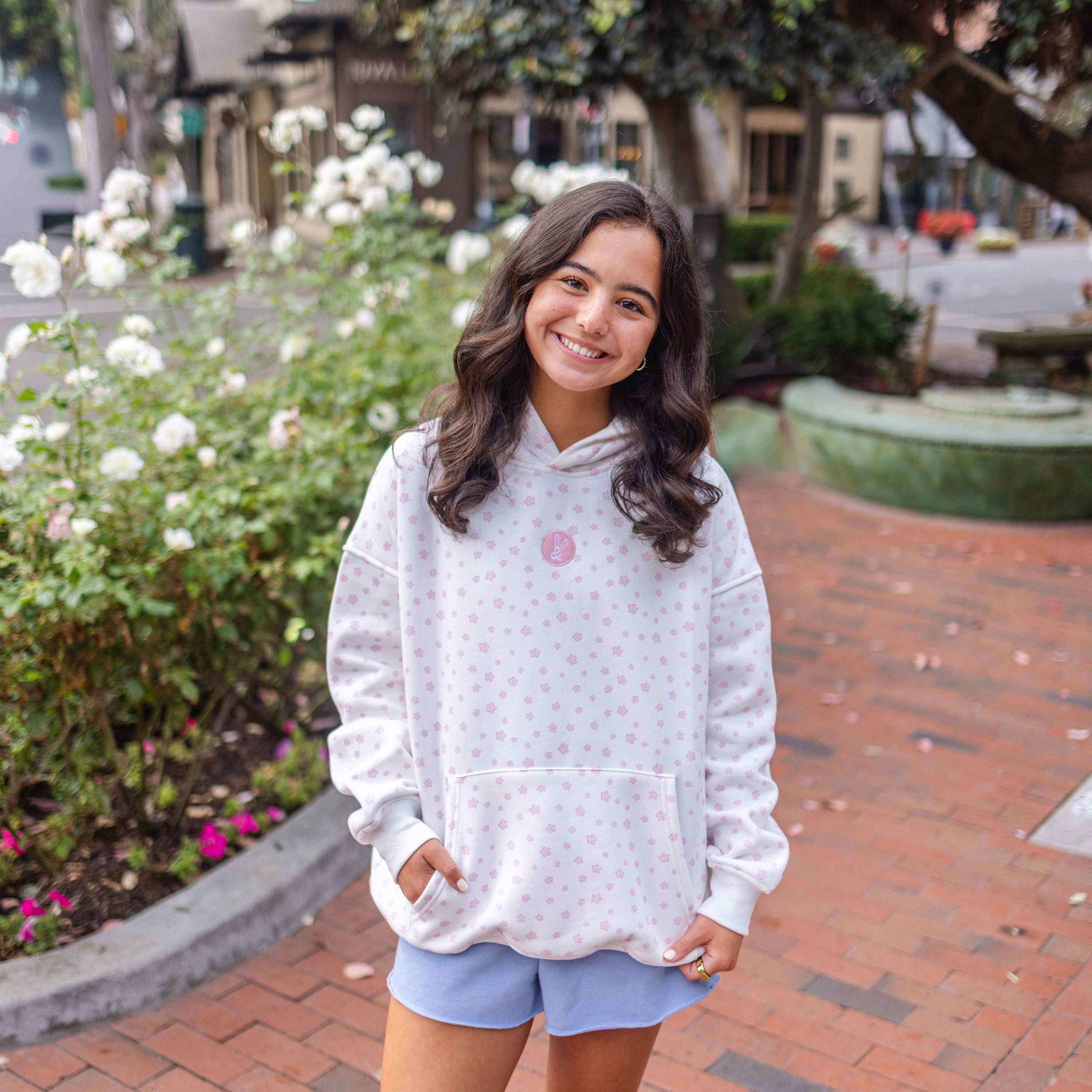 Floral Hoodie in Pastel Pink