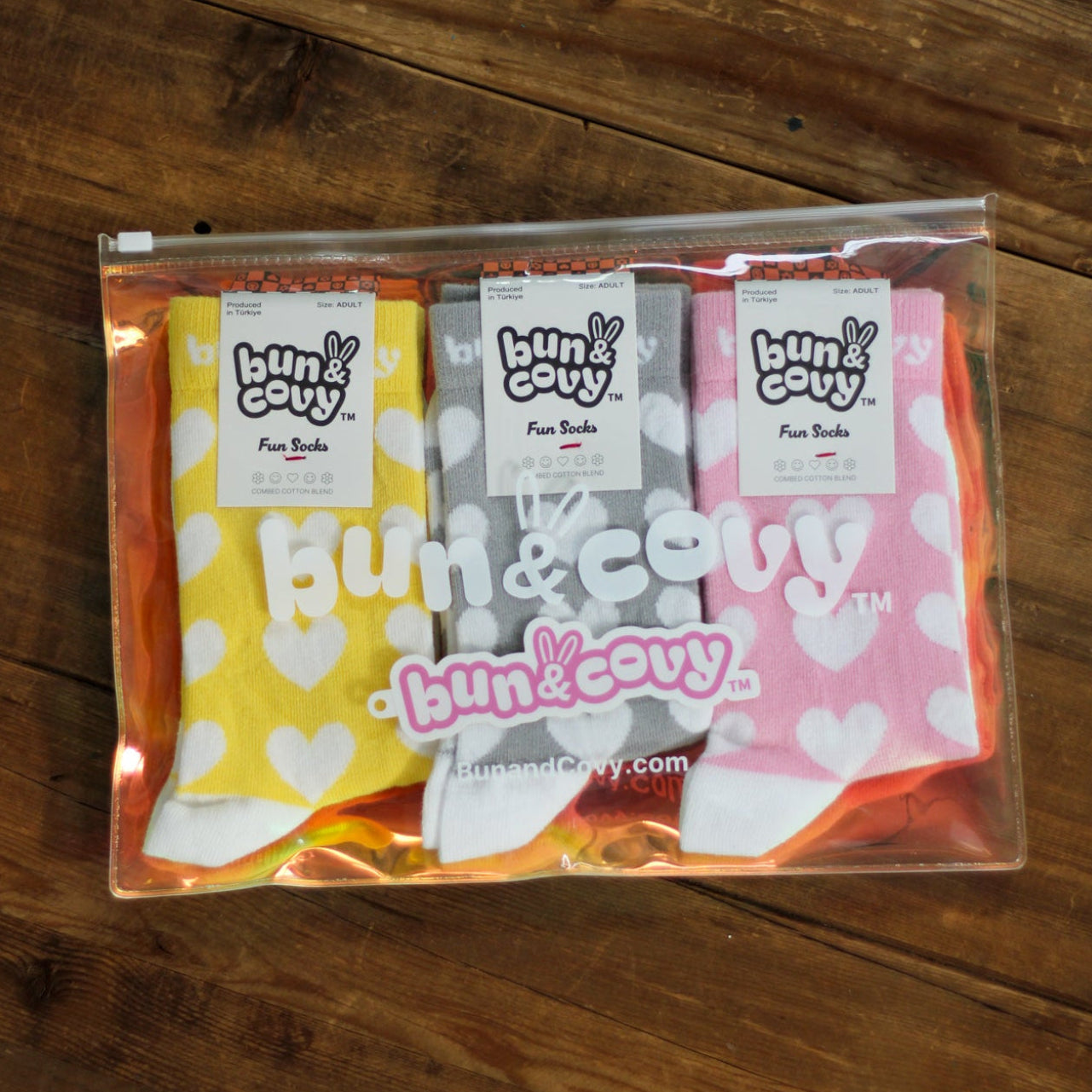 Heart Socks 3-Pack Yellow Pink Grey