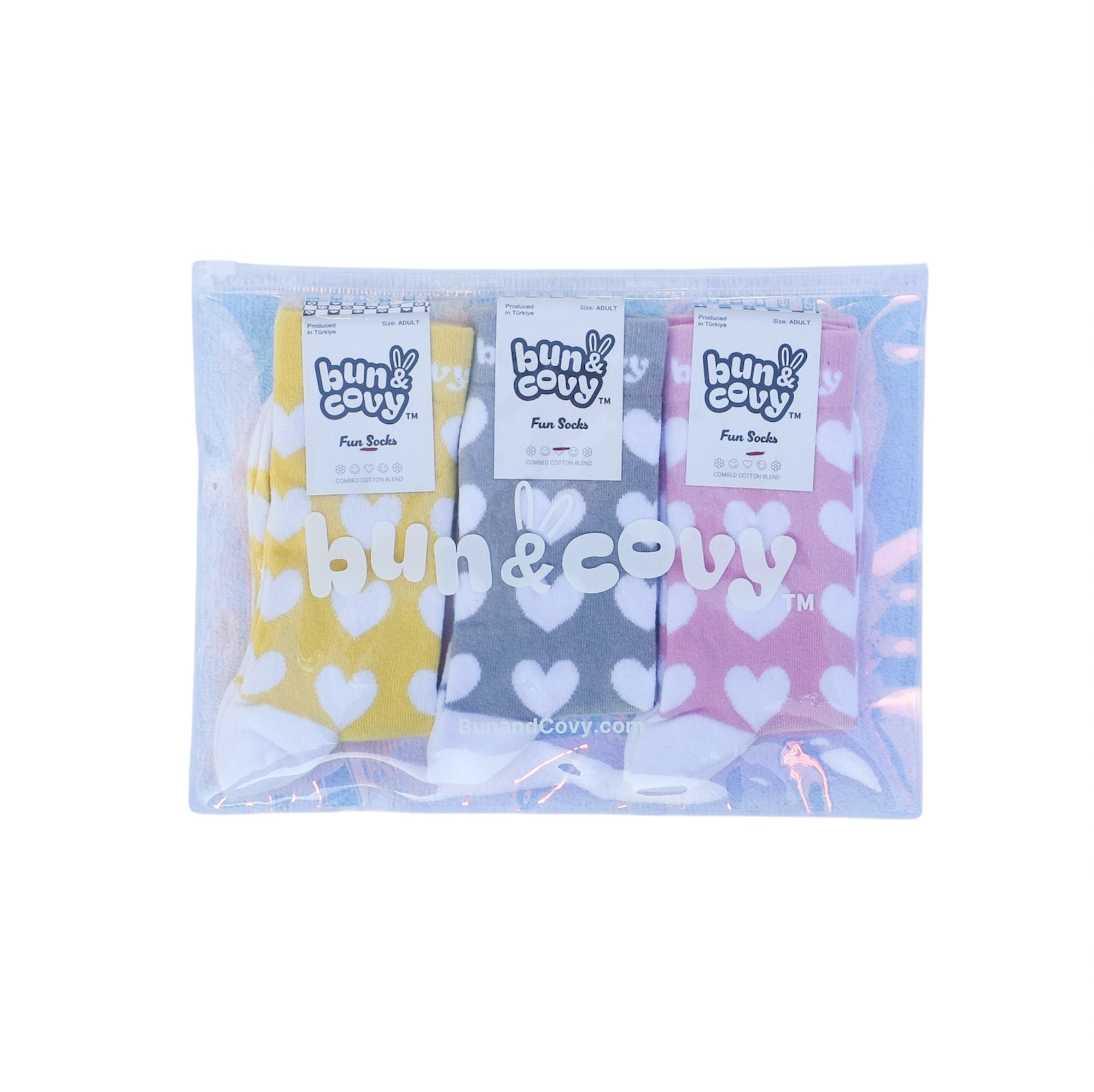 Heart Socks 3-Pack Yellow Pink Grey