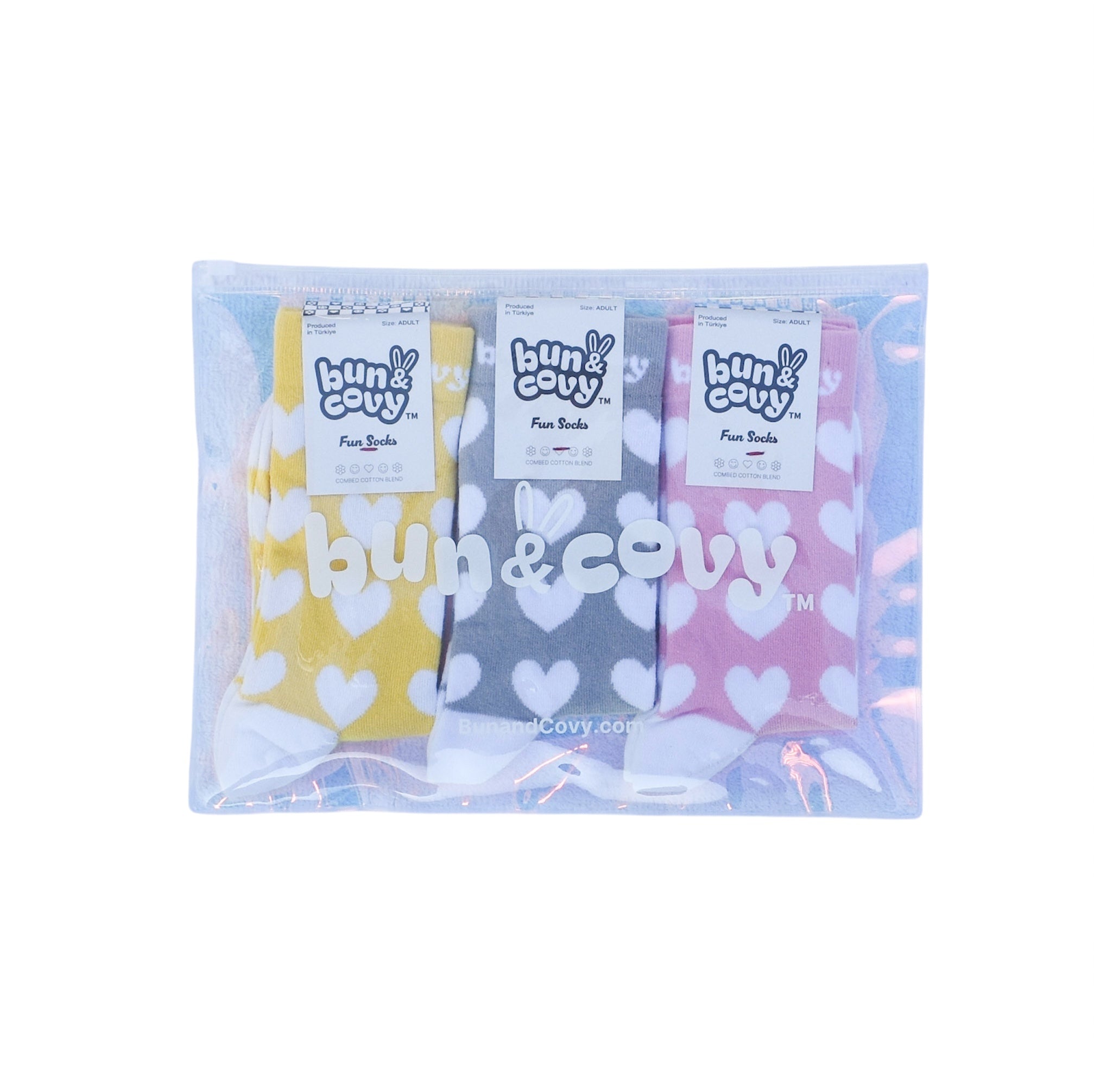 Heart Socks 3-Pack Yellow Pink Grey