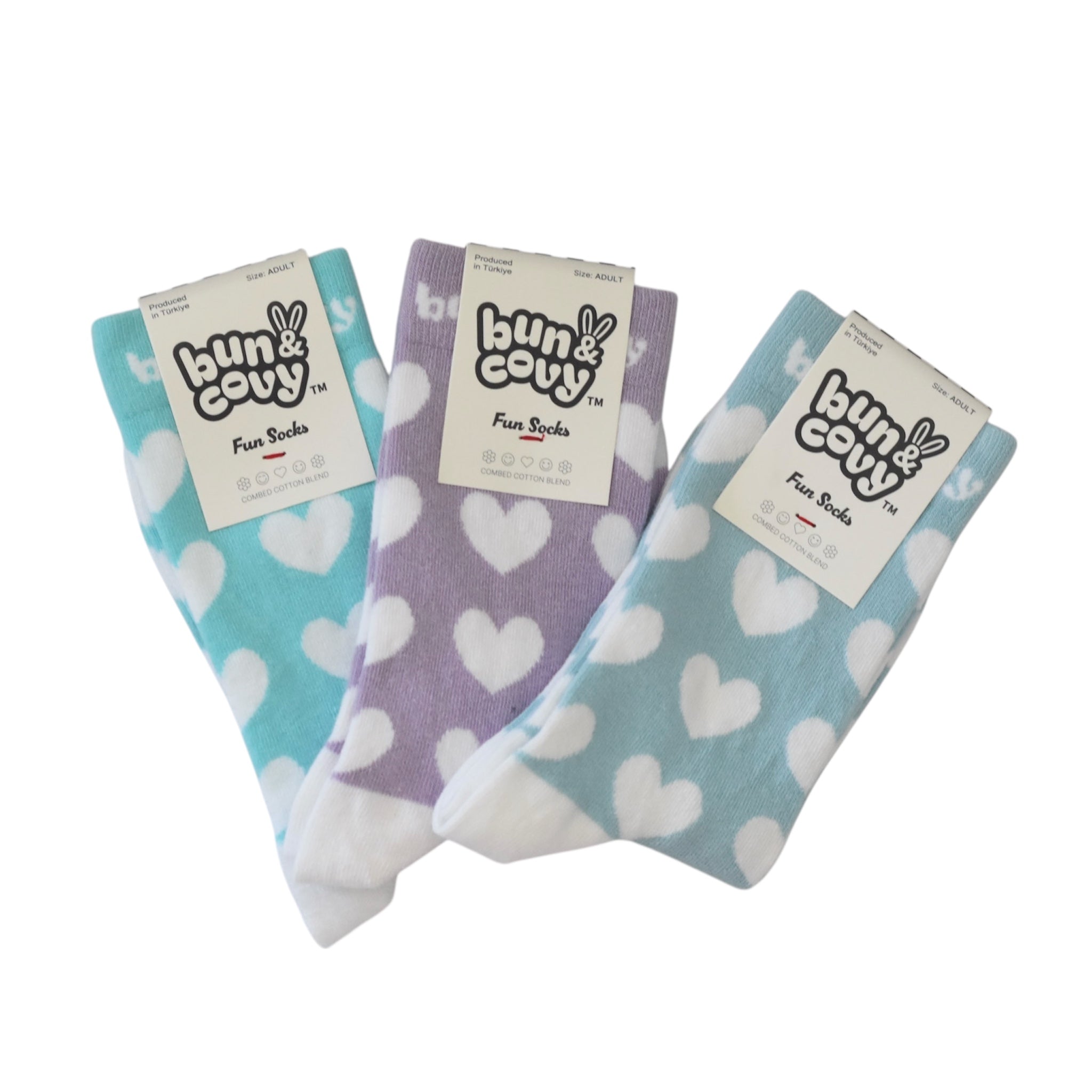 Heart Socks 3-Pack Blue Mint Lavender