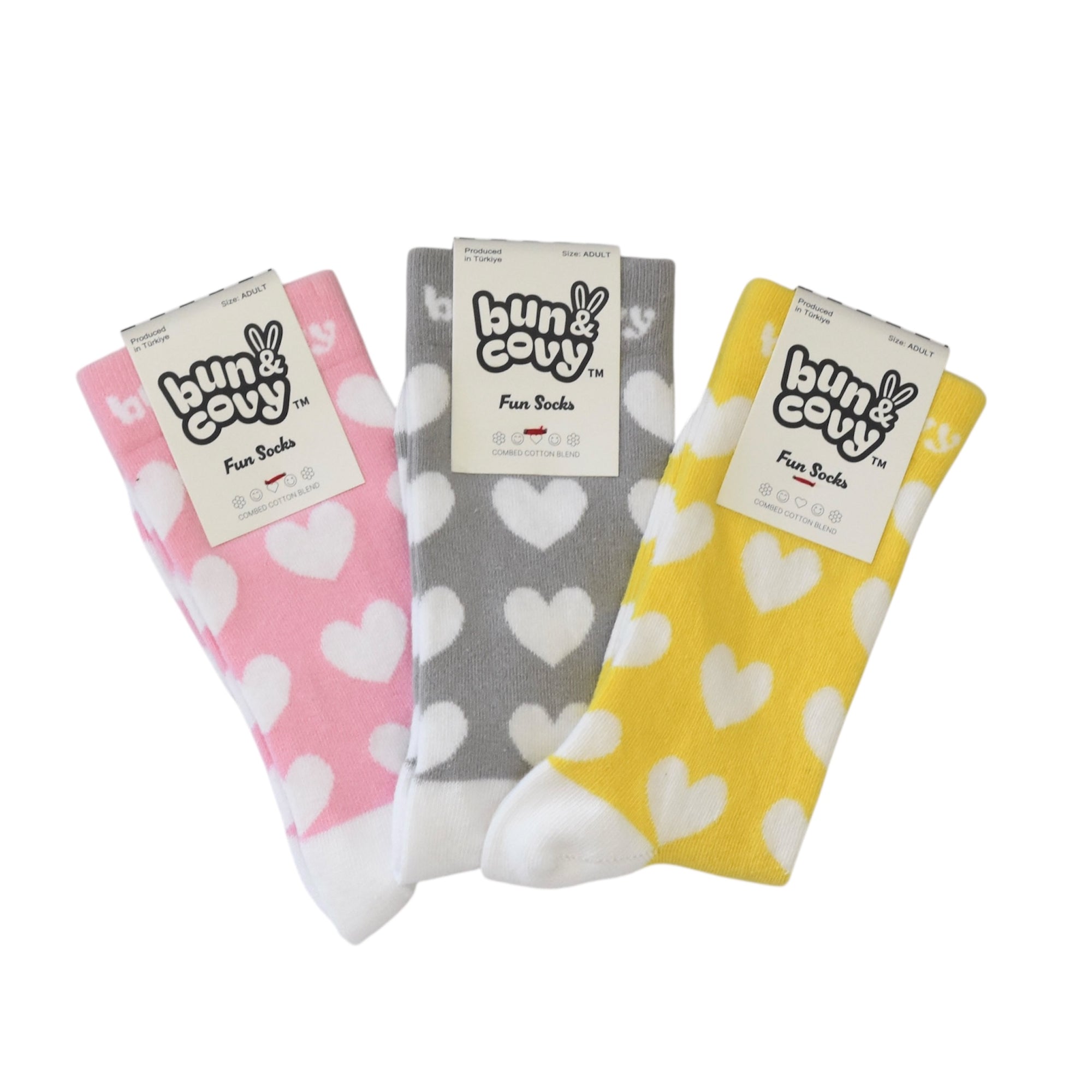 Heart Socks 3-Pack Yellow Pink Grey