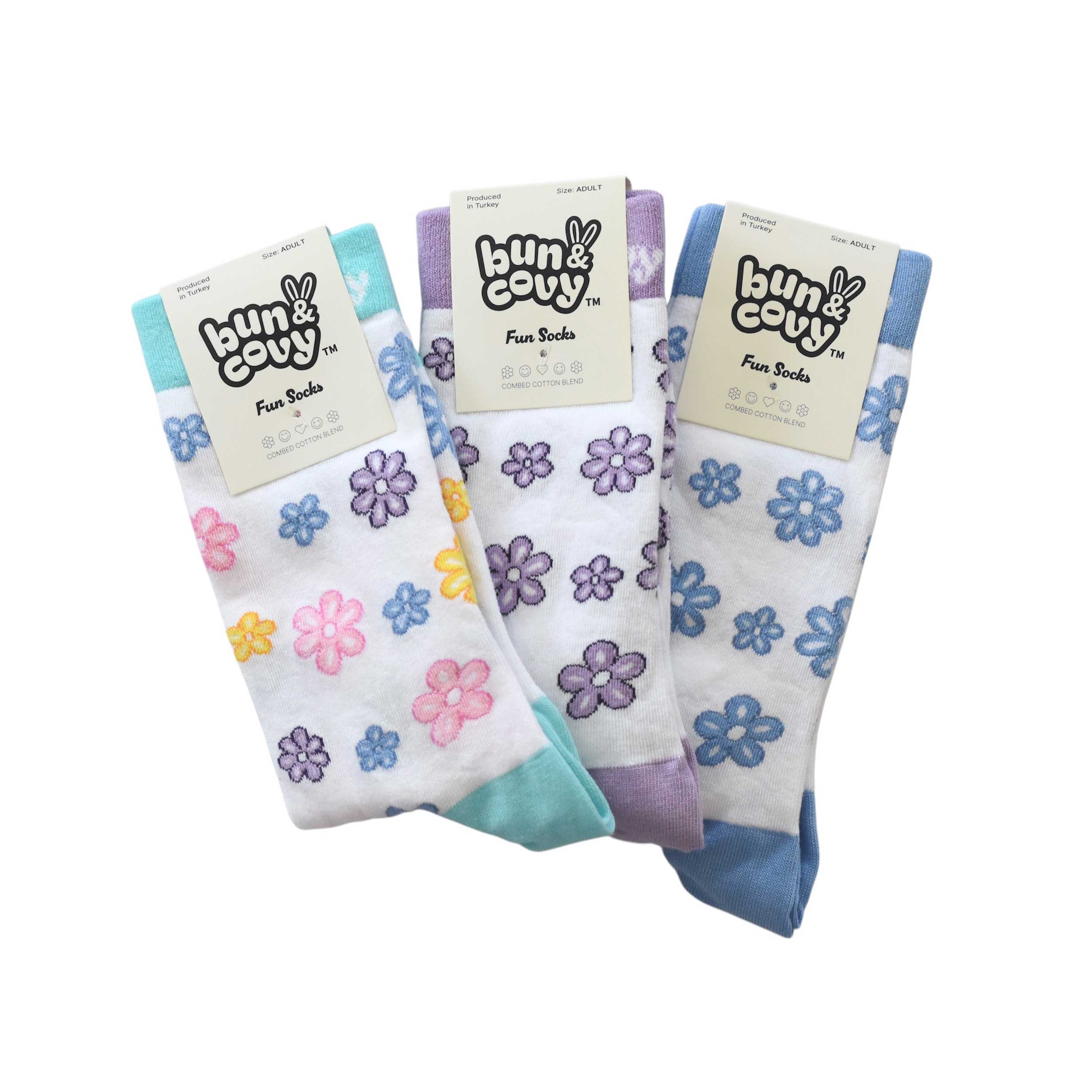 Floral Socks 3-Pack in Blue Lavender Multi