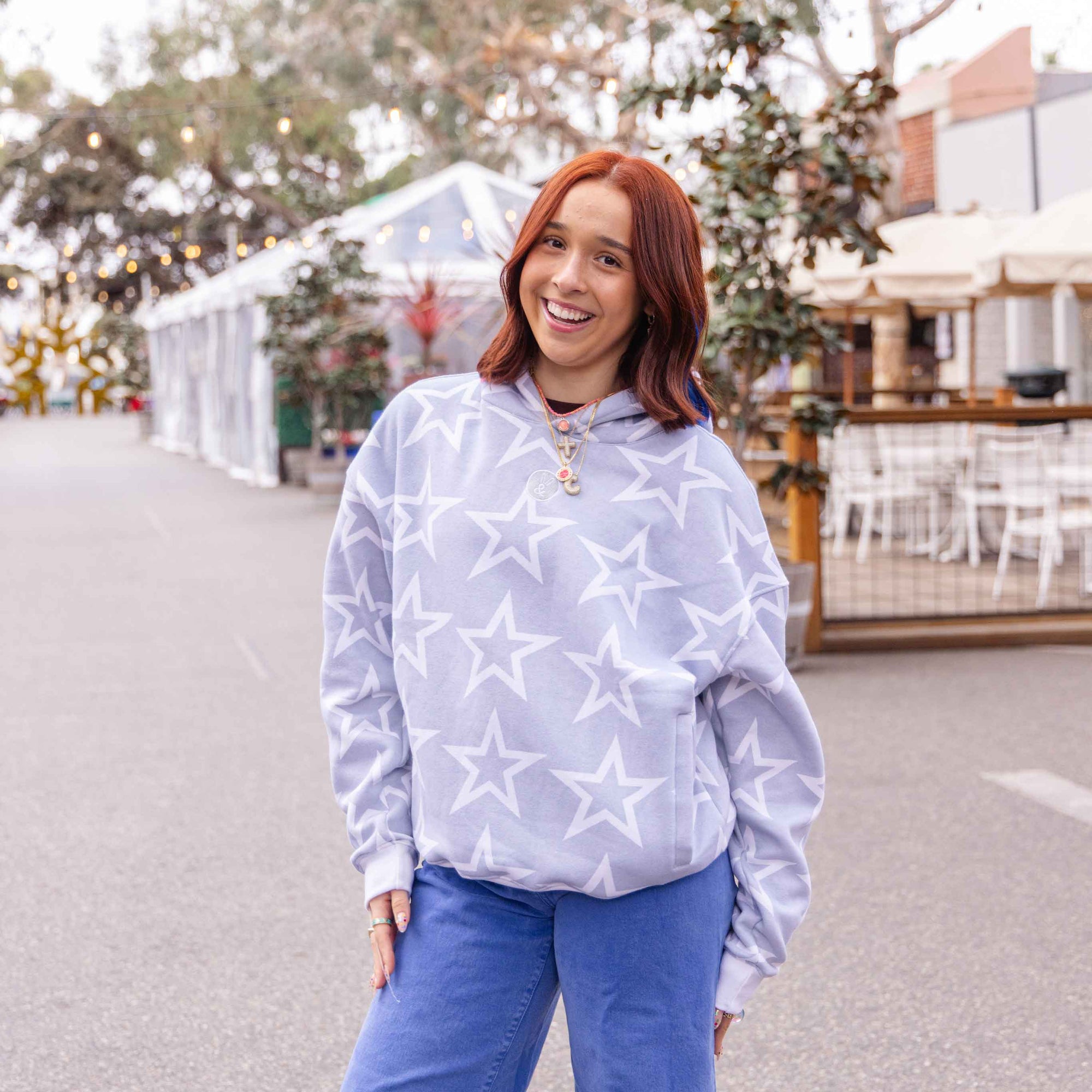 Star Hoodie Bright Grey